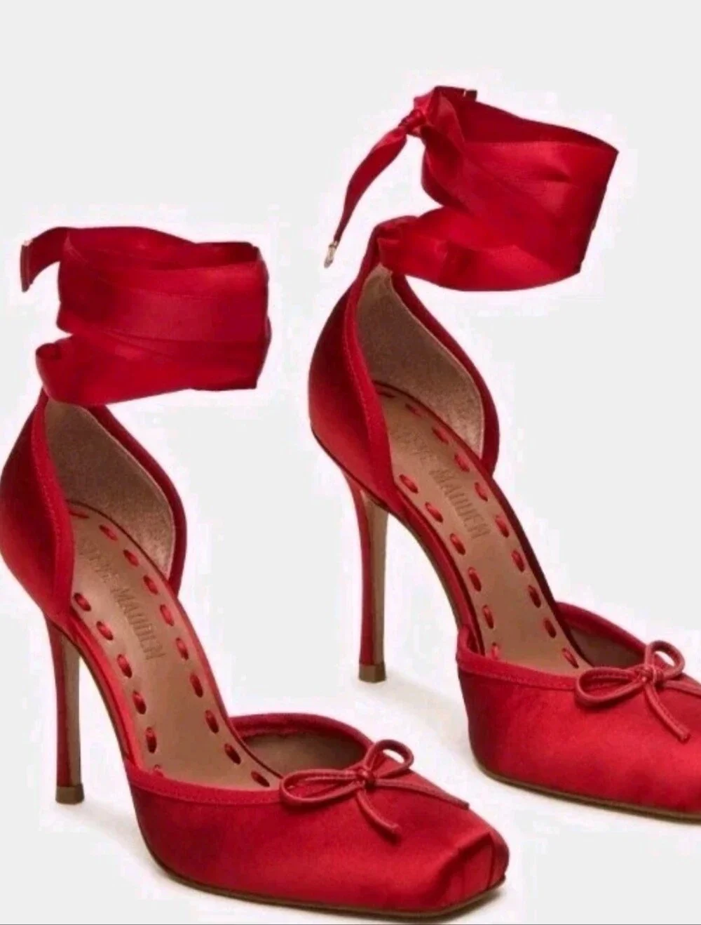 Steve Madden Red Satin Ankle-Tie Pointed-Toe Heels